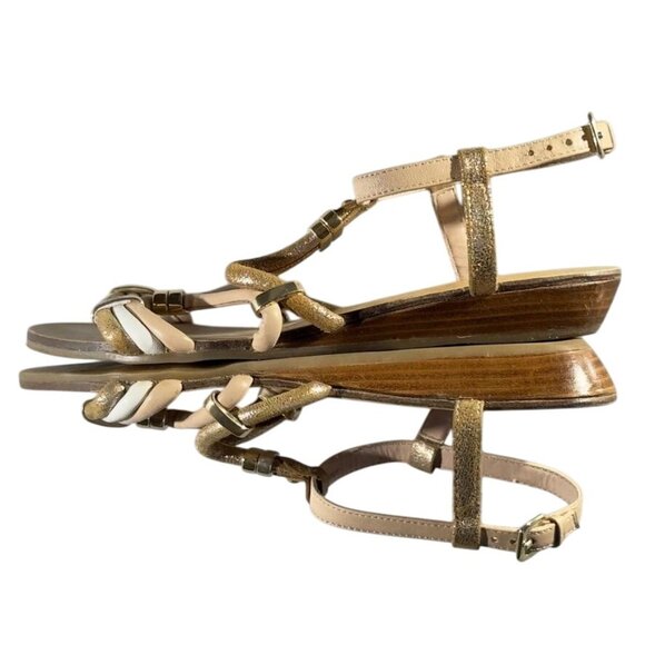 CARVELA Kurt Geiger Gold Cream Strappy Sandals Womens Leather Flats Size 7 - Picture 8 of 14